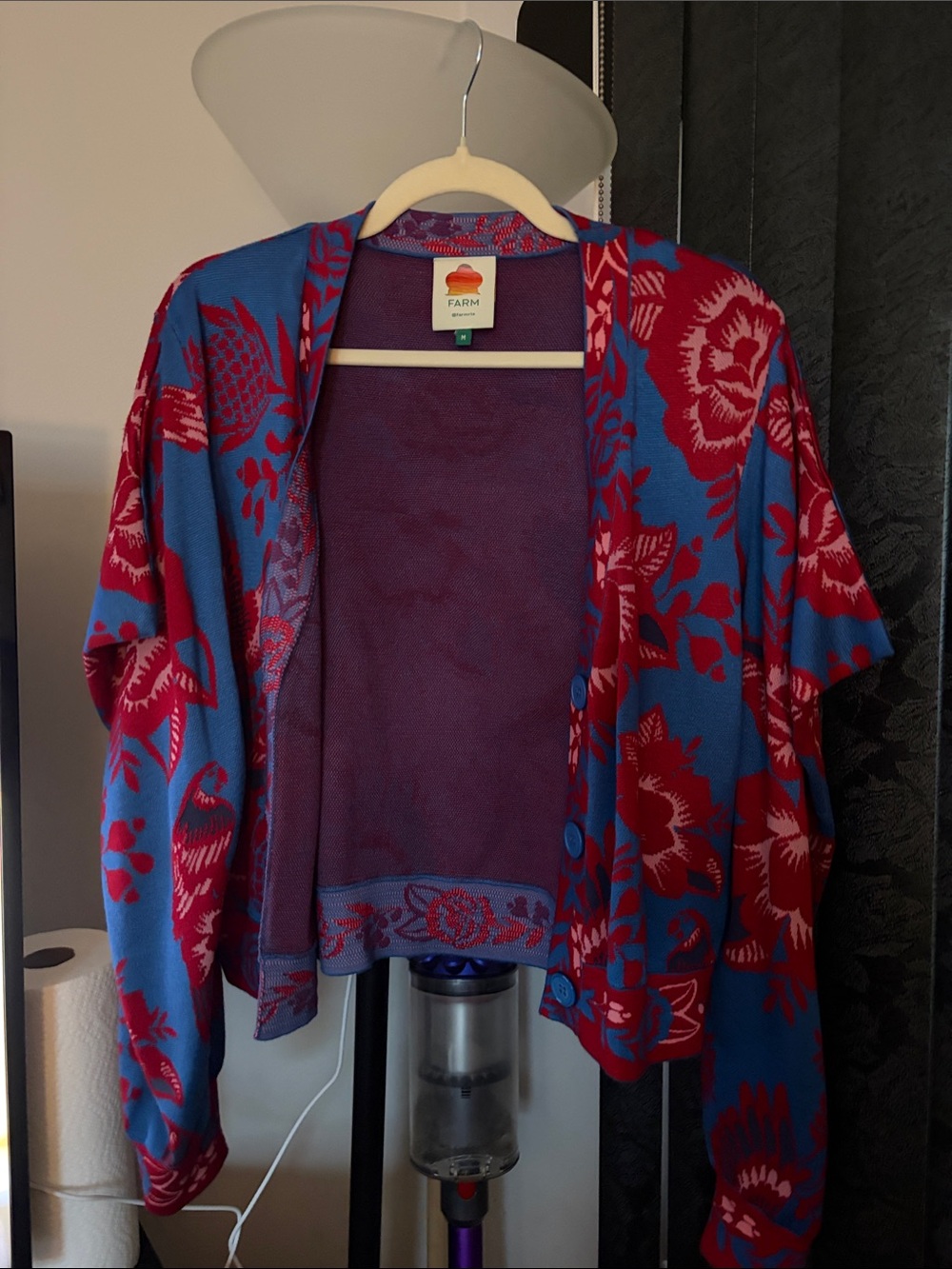 FARM Rio Blue & Red Floral Button-Front Cardigan